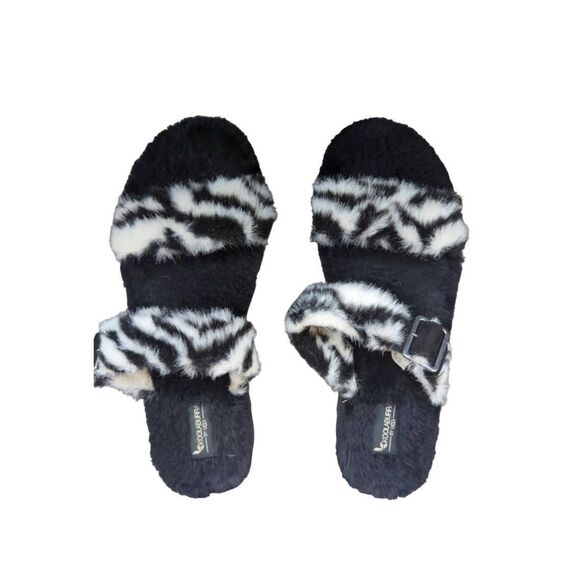 Koolaburra By Ugg Women's Size 12 Black Zebra Print Fuzzy Slipper Slides - Picture 2 of 5